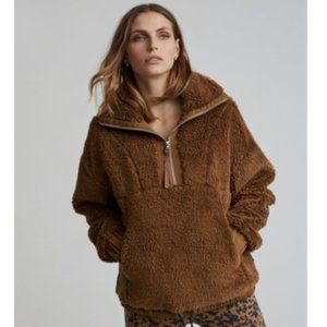 VARLEY Appleton Half Zip Pullover Sherpa Teddy Sweater Jacket Brown Size XS